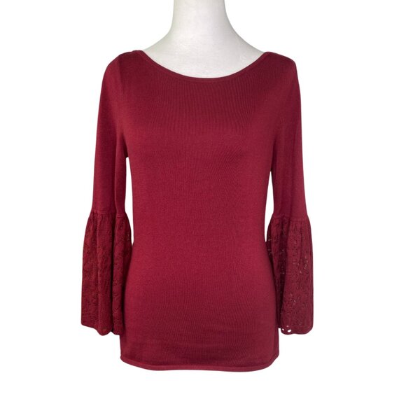 White House Black Market Acrylic Wine Pullover with Lace Bell Sleeves, XS #271 - Picture 1 of 11